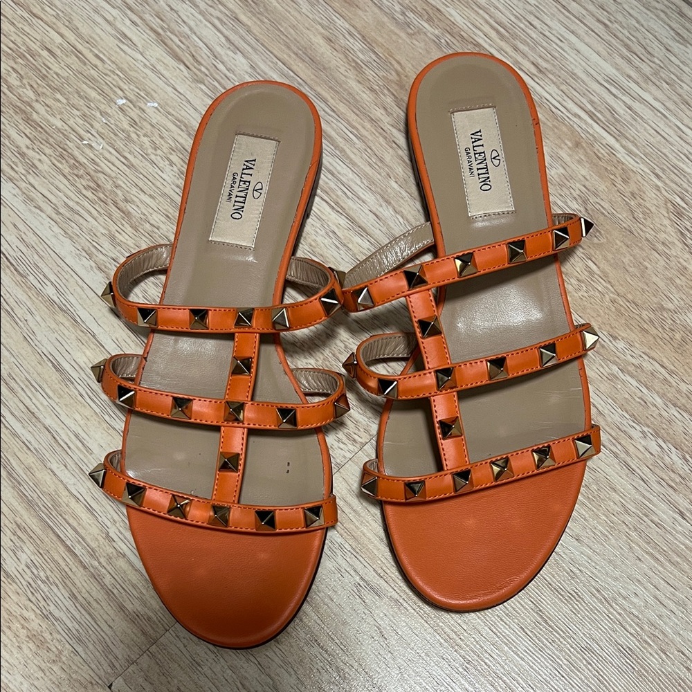 Valentino Women's Orange Studded Sandals